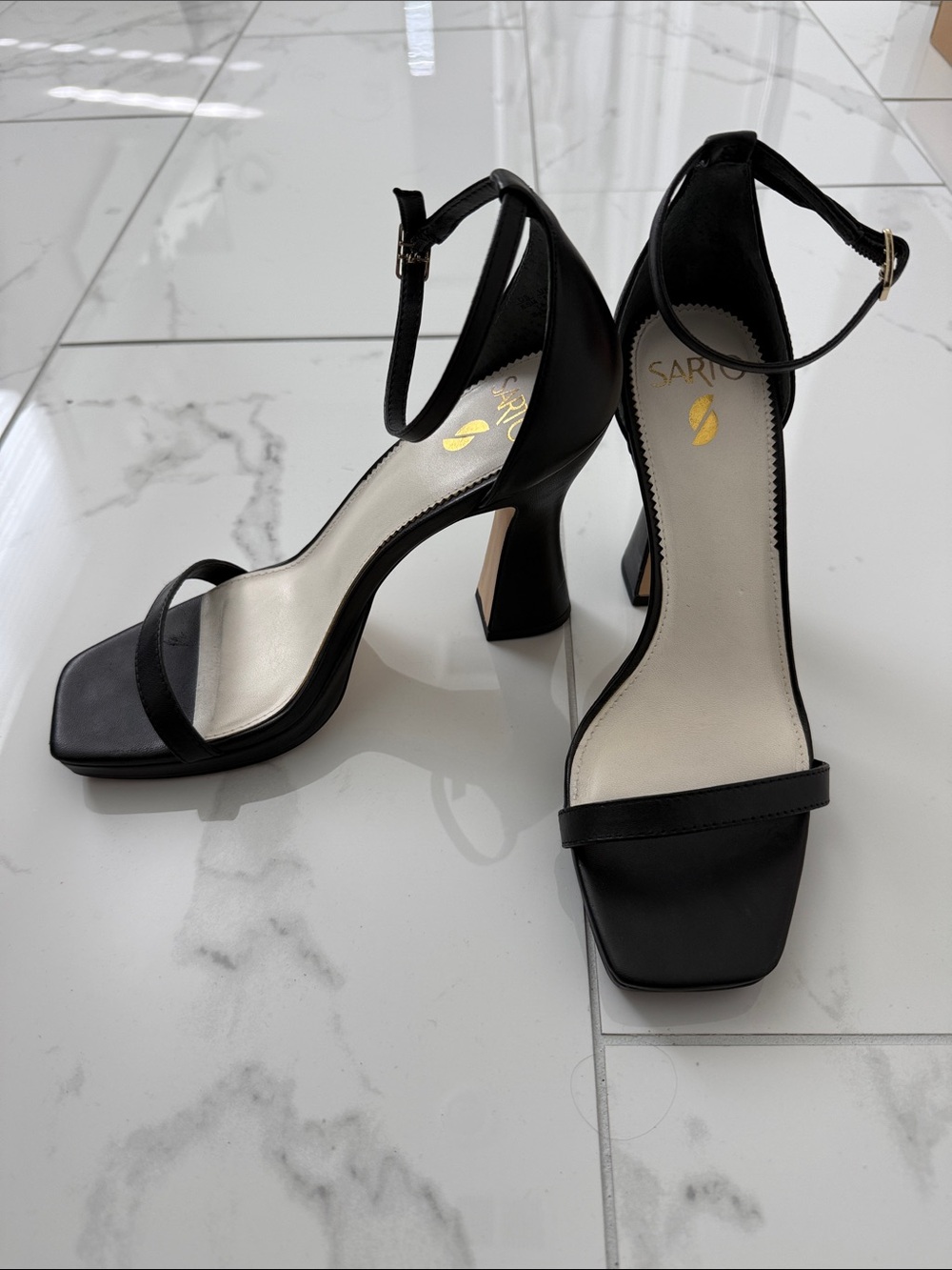 Black Ankle-Strap Block Heel Sandals